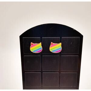 Rainbow Cat Stud Earrings Stainless Steel Dainty Colorful Kitty